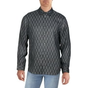 Perry Ellis Mens Printed Lyocell Button-Down Shirt Black L