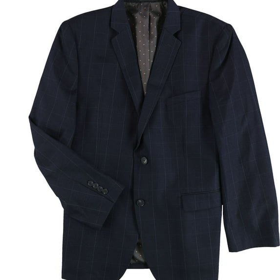 Perry Ellis Mens Slim Fit Windowpane Two Button Blazer Jacket, Blue, 44 Regular