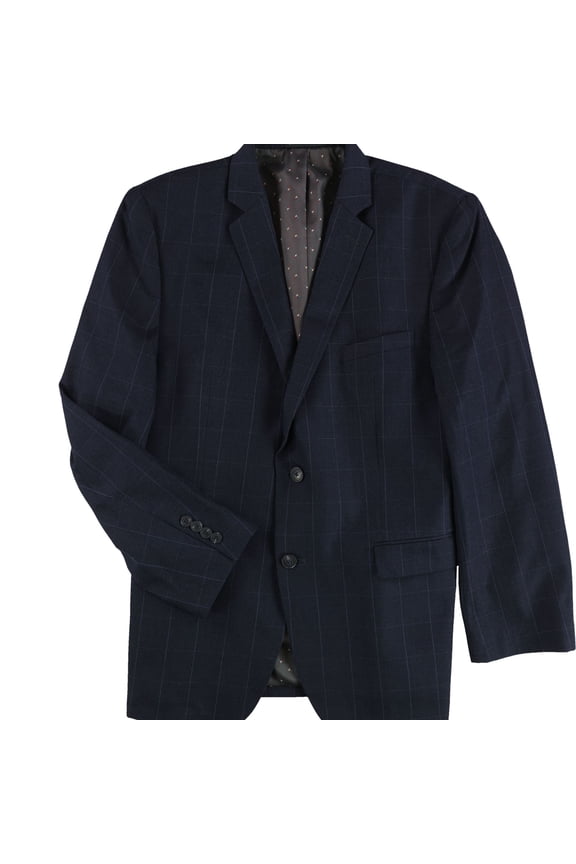 Mens Slim Fit Windowpane Two Button Blazer Jacket, Blue, 44 Regular