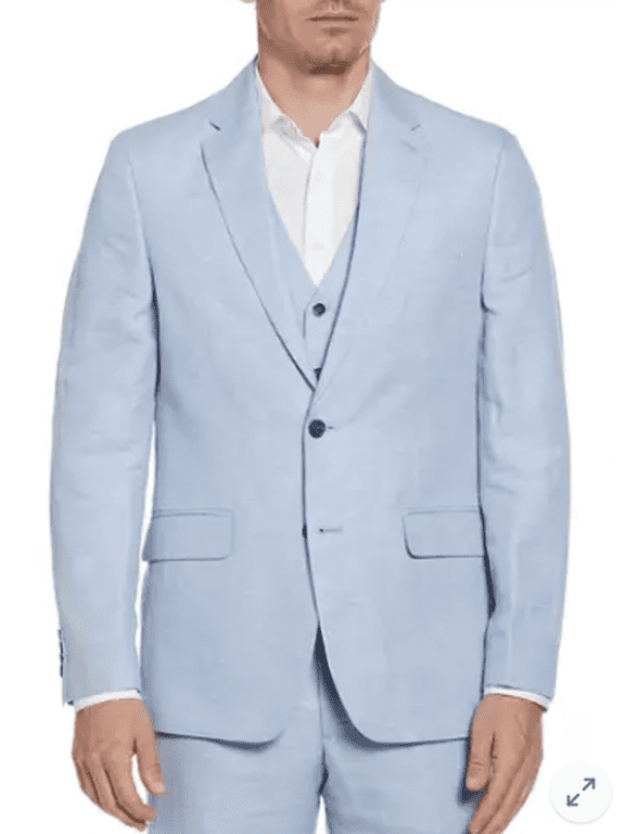 Mens Slim fit Suit Jacket Linen Blazer 44 R Blue Solid Stretch