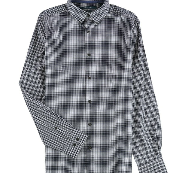 Perry Ellis Mens Stretch Plaid Button Up Shirt, Blue, Small