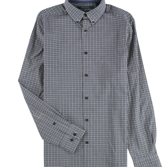 Perry Ellis Mens Stretch Plaid Button Up Shirt, Blue, Small