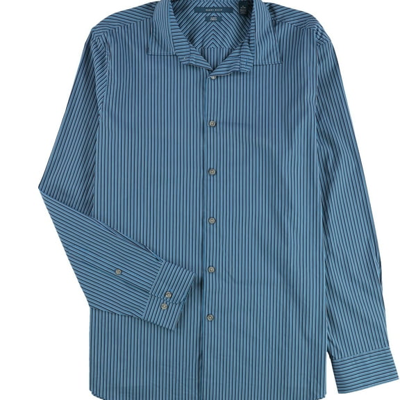 Perry Ellis Mens Striped Button Up Shirt, Blue, X-Large