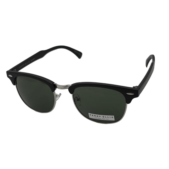 Perry Ellis Mens Sunglass Black Gold Plastic Square, Solid Green Len PE98 1