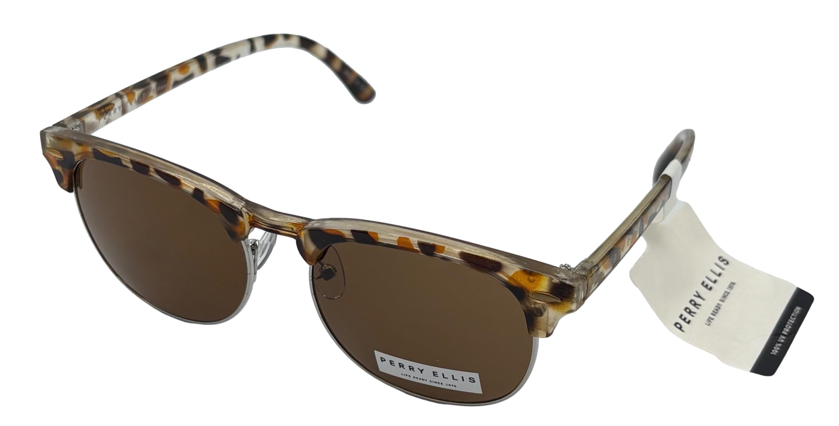 Perry Ellis Mens Plastic Square Solid Brown Lens Blonde Tort Sunglasses, 2-Piece