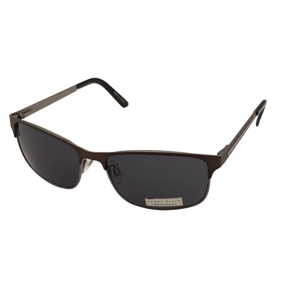 Perry Ellis Men's Metal Rectangle Solid Brown Lens Sunglasses, Light Brown