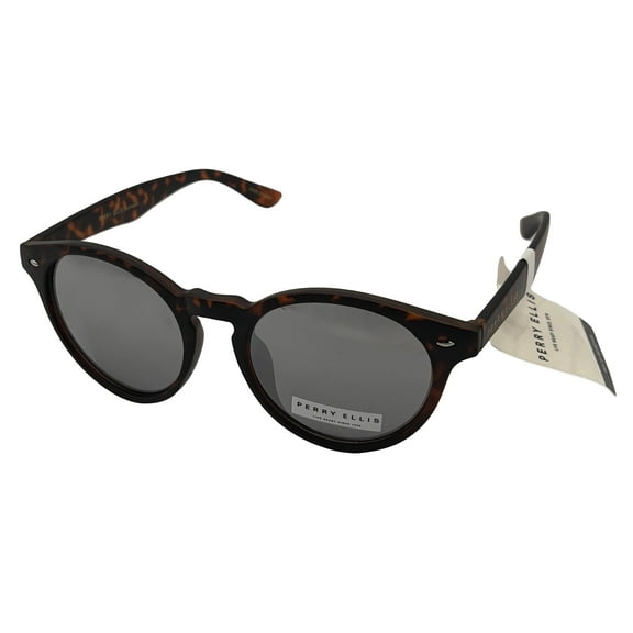 Perry Ellis Mens Sunglass Mens Matte Tort Plastic Round Nerd, Silver Lens PE88 1
