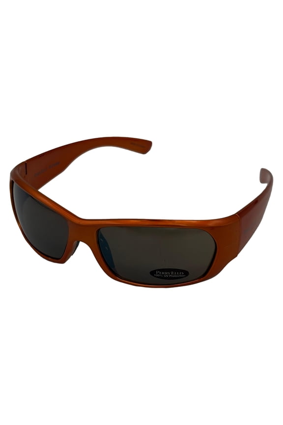 Mens Sunglass Orange Plastic Wrap, Light Brown Flash Lens PE12 6