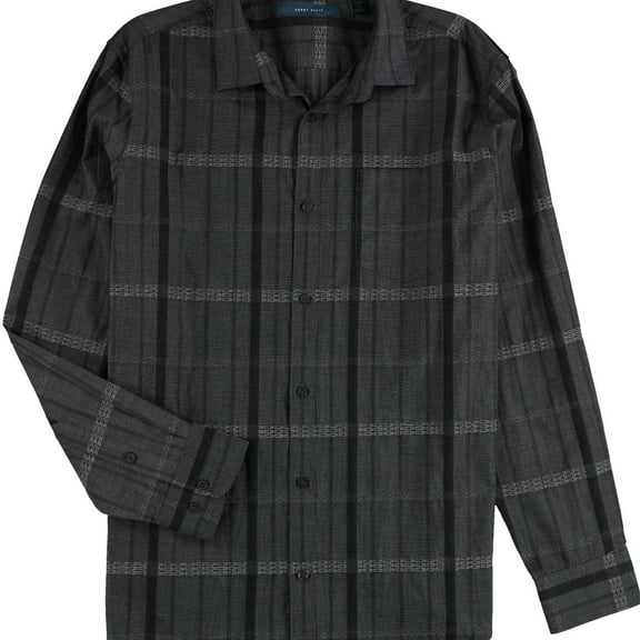 Perry Ellis Mens Tonal Jacquard Button Up Shirt, Grey, Large