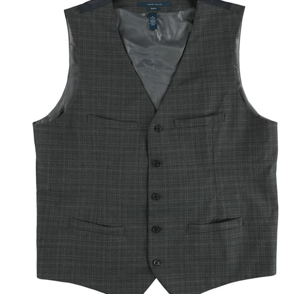 Perry Ellis Mens Washable Five Button Vest, Grey, X-Large
