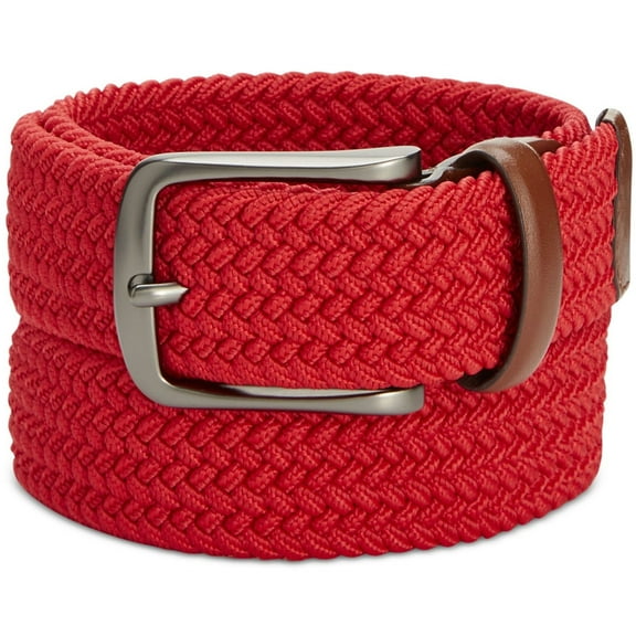 Perry Ellis Mens Webbed Woven Belt, Red, Small