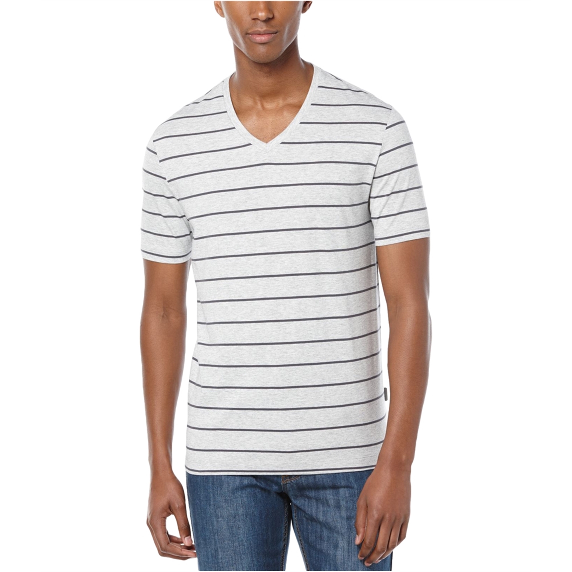 Perry Ellis Mens Wide Stripe V Graphic T-Shirt, Grey, Small - image 1 of 2