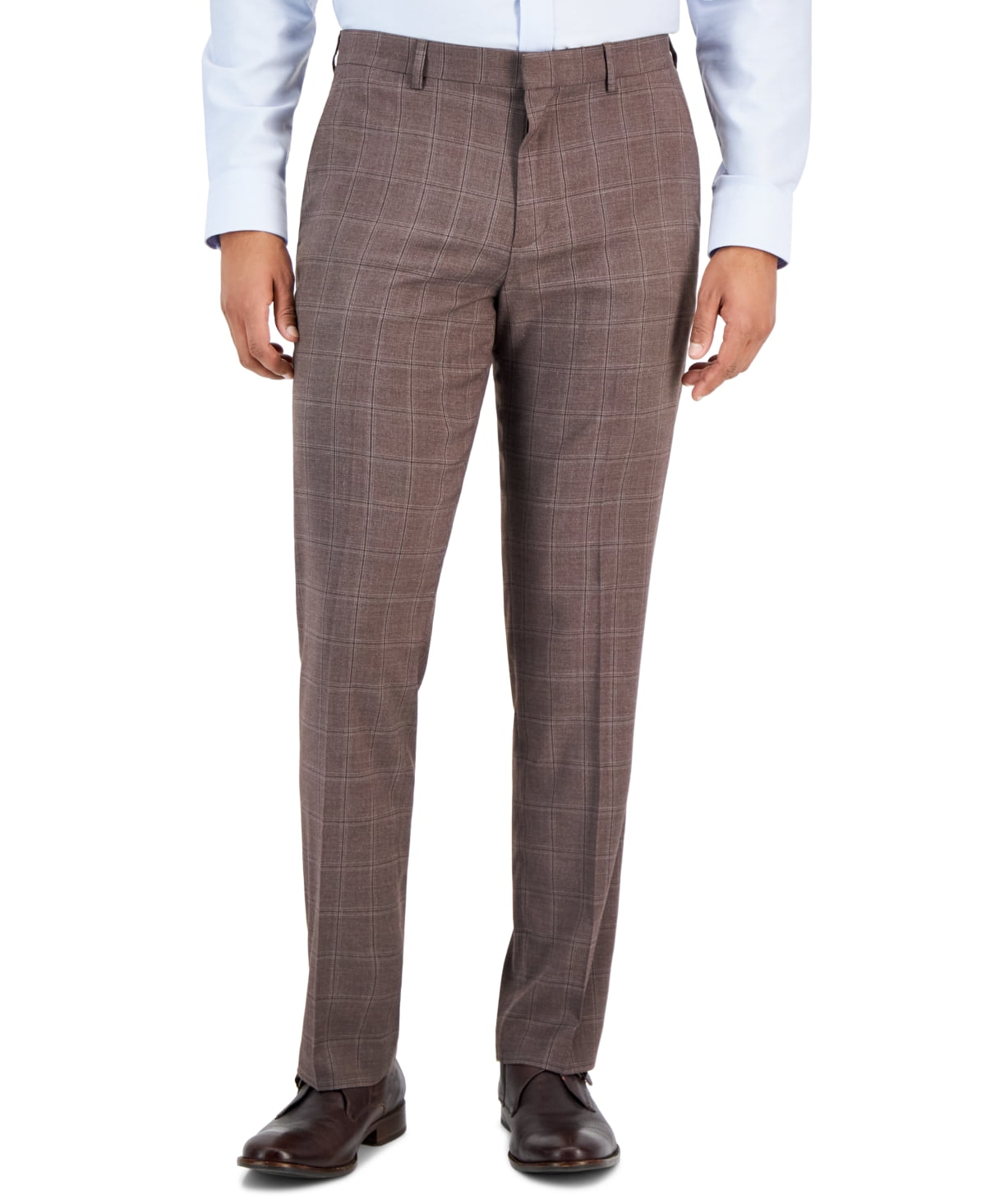 Perry Ellis Mens Slim Fit Stretch Dress Pants Slacks, Brown, 31W x