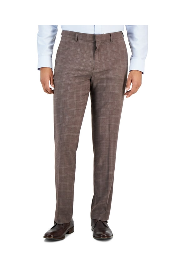 Mens Slim Fit Stretch Dress Pants Slacks, Brown, 31W x 30L