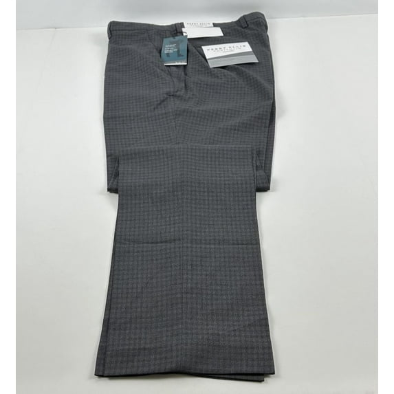 Perry Ellis Mens Solid Stretch Dress Pants Slacks, Grey, 30W x 32L