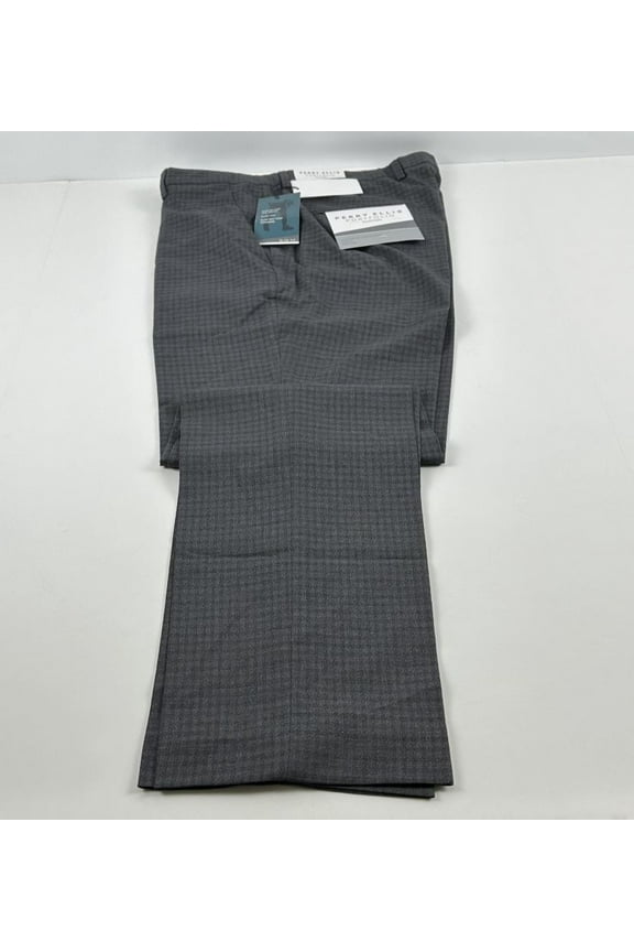 Mens Solid Stretch Dress Pants Slacks, Grey, 30W x 32L