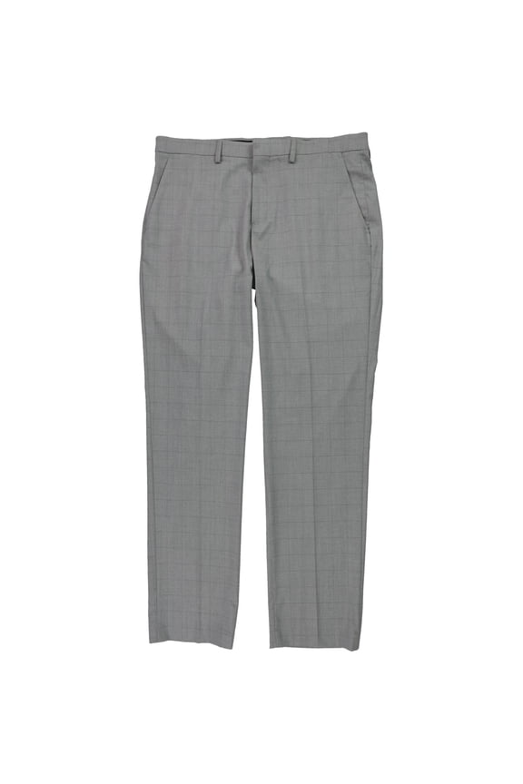 Mens Portfolio Slim Fit Stretch Check Dress Pants Slacks, Grey, 30W x 30L