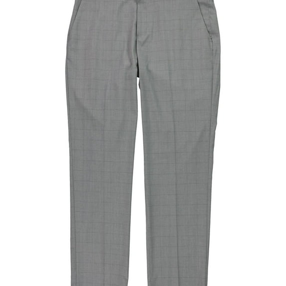 Perry Ellis Mens Portfolio Slim Fit Stretch Check Dress Pants Slacks, Grey, 34W x 33L