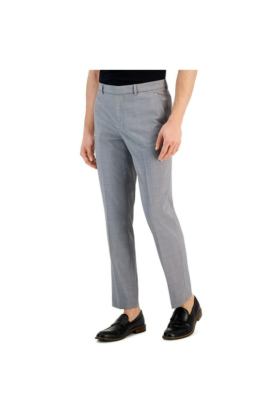 Portfolio Men's Slim-Fit Tonal Windowpane Dress Pants B4HP (33,32 in,Gray)