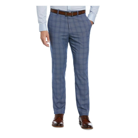 Perry Ellis Portfolio Mens Plaid Slim Fit Dress Pants
