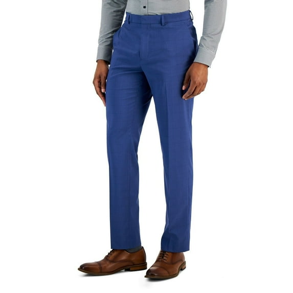 Perry Ellis Portfolio Men's Slim-Fit Tonal Windowpane Dress Pants B4HP (38,32 in,Blue)