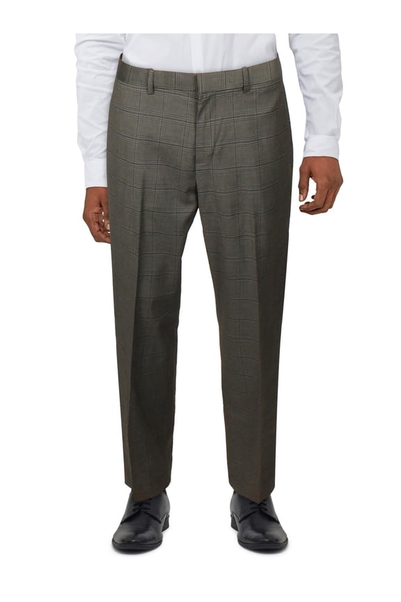 Portfolio Mens Slim-Fit Plaid Performance Dress Pants 30W x 32L Grey