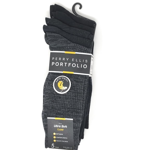 Perry Ellis Portfolio Ultra Soft Luxe Crew Socks 5/Pack Charcoal / Black, Shoe Size 7-12