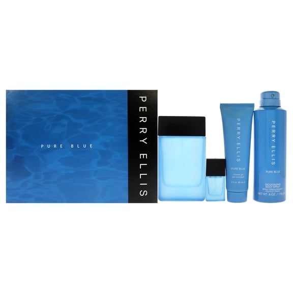Perry Ellis Pure Blue by Perry Ellis for Men - 4 Pc Gift Set 3.4oz EDT Spray, 3oz Shower Gel, 6oz Deodorant Body Spray, 7.5ml Travel EDT Spray