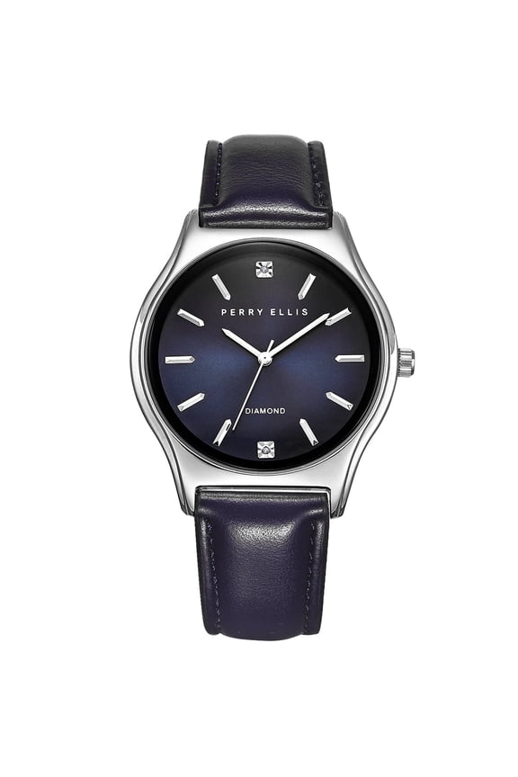Slim Diamond Men’s Watch – Blue Sunray Dial, Black Leather Strap, Water-Resistant Analog