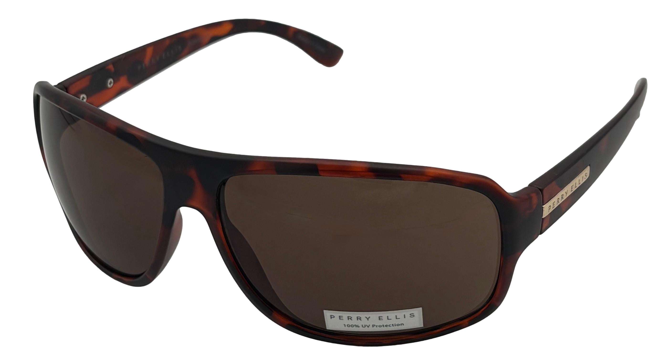 Perry Ellis Matte Demi Plastic Men's Sport Wrap Sunglasses, Brown Lens