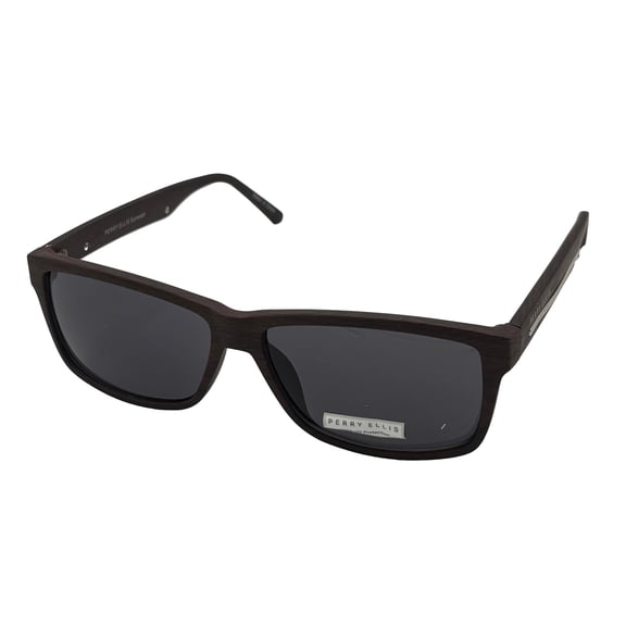 Perry Ellis Wood Strip Plastic Rectangle Sunglasses, Smoke Lens, 1