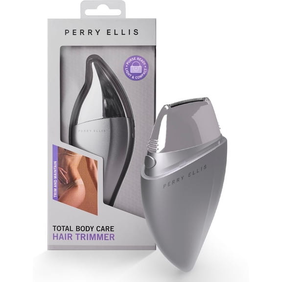 PERRY ELLIS Elegant Leaf Full-Body Pocket Hair Trimmer, Cordless Electric Razor for Women, Silver