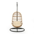 thumbnail image 1 of Perry Outdoor Wicker Hanging Chair with Stand, Light Brown and Beige, 1 of 8