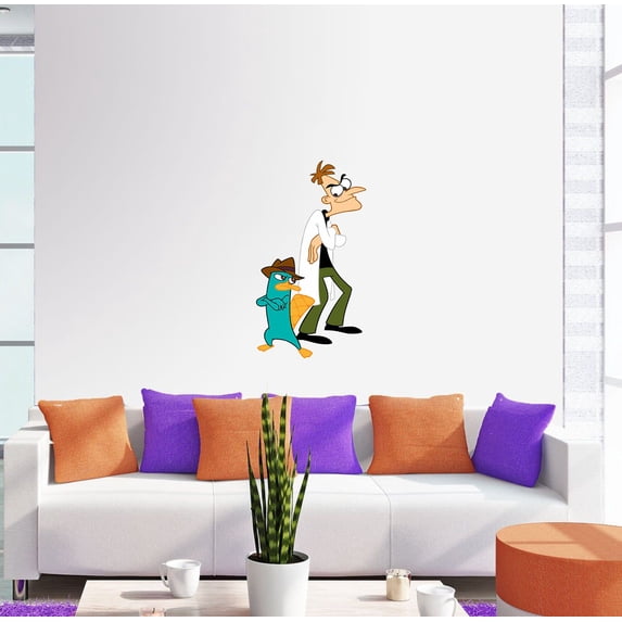 Perry the Platypus and Dr. Heinz Doofenshmirtz Wall Art Decal Vinyl Sticker Home Decor Sticker Vinyl Mural Baby Kids Room Bedroom Nursery Kindergarten School House Design Peel and Stick 20x12 inch