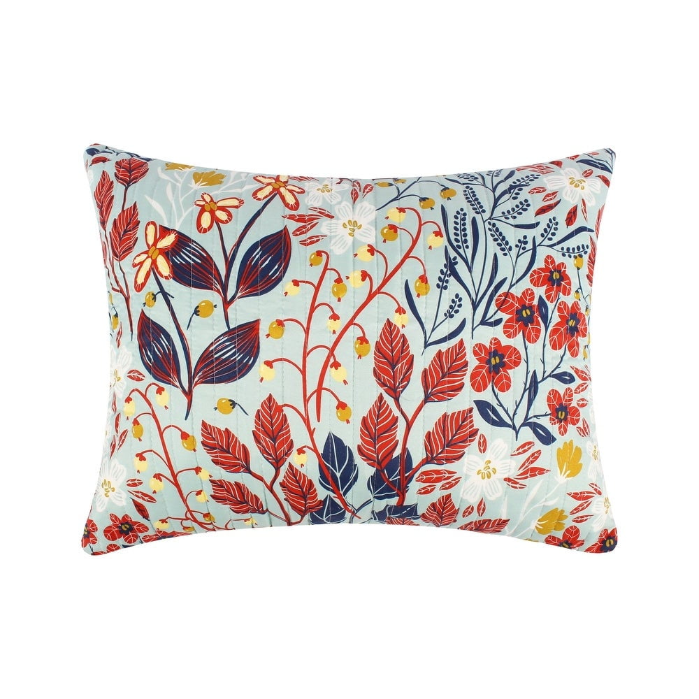 Multicolor Floral Print Reversible Cotton Polyester Pillow Sham