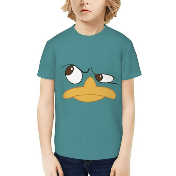 Perry The Platypus Teenage T-Shirt Kids 3D Print Graphic Shirts Summer Round Neck Short Sleeve Funny Cartoon Casual Top Tees for Youth Boys Girls