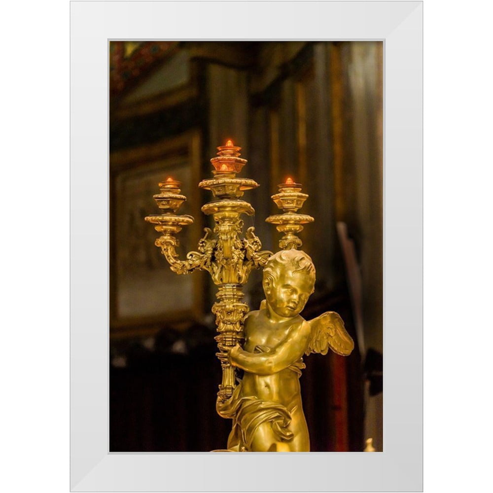 Perry, William 11x14 White Modern Wood Framed Museum Art Print Titled - Golden angel statue Santa Maria Maggiore-Rome-Italy Built 422-432-in honor of Virgin Mary