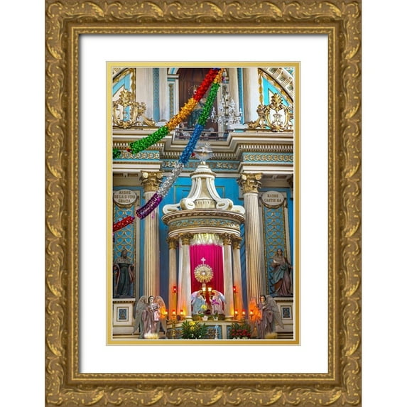 Perry, William 13x18 Gold Ornate Wood Framed with Double Matting Museum Art Print Titled - Colorful basilica altar Templo de la Limpia Concepcion-Puebla-Mexico Church was built in 1617