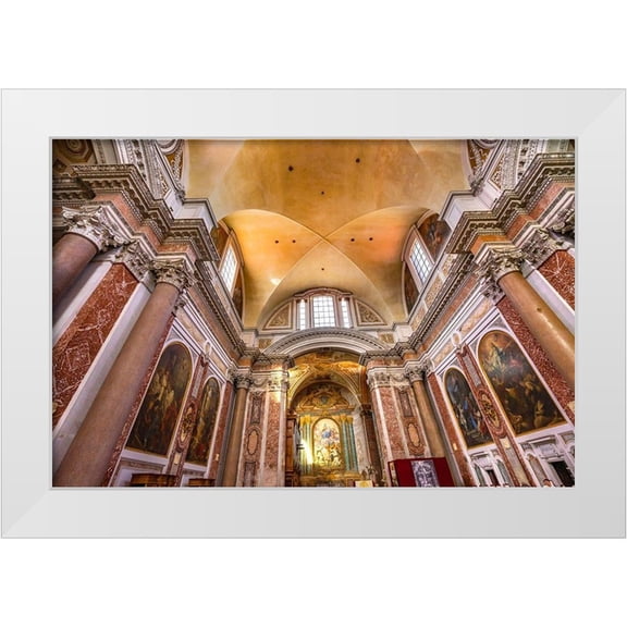 Perry, William 14x11 White Modern Wood Framed Museum Art Print Titled - Basilica Saint Mary Angels and Martyrs-Rome-Italy Church designed by Michelangelo