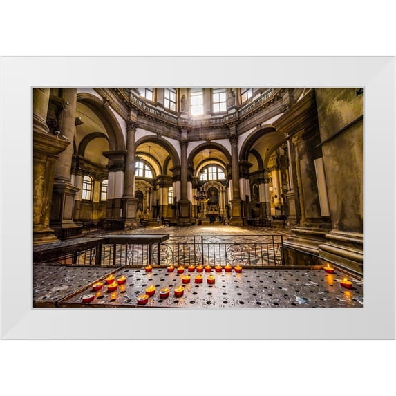 Perry, William 14x11 White Modern Wood Framed Museum Art Print Titled - Candles-Santa Maria della Salute Church-Venice-Italy-Competed in 1681