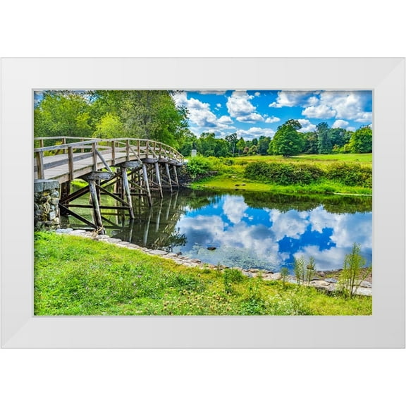 Perry, William 14x11 White Modern Wood Framed Museum Art Print Titled - Old North Bridge Concord River Minute Man National Historical Park American Revolution Monument Mas