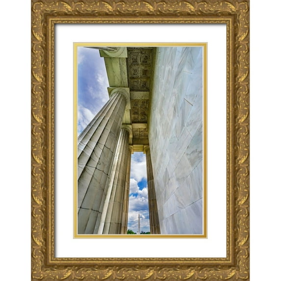 Perry, William 17x24 Gold Ornate Wood Framed with Double Matting Museum Art Print Titled - Tall white columns-Lincoln Memorial-Washington DC-Dedicated 1922
