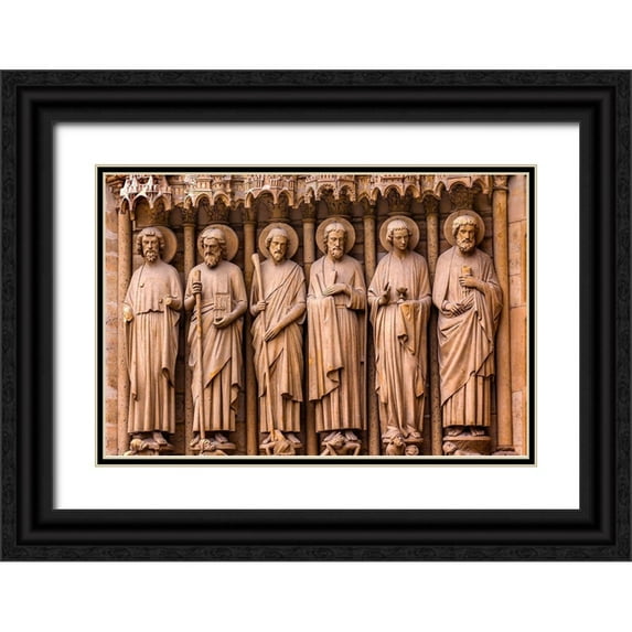 Perry, William 18x13 Black Ornate Wood Framed with Double Matting Museum Art Print Titled - Biblical Saint statues and door-Notre Dame Cathedral-Paris-France