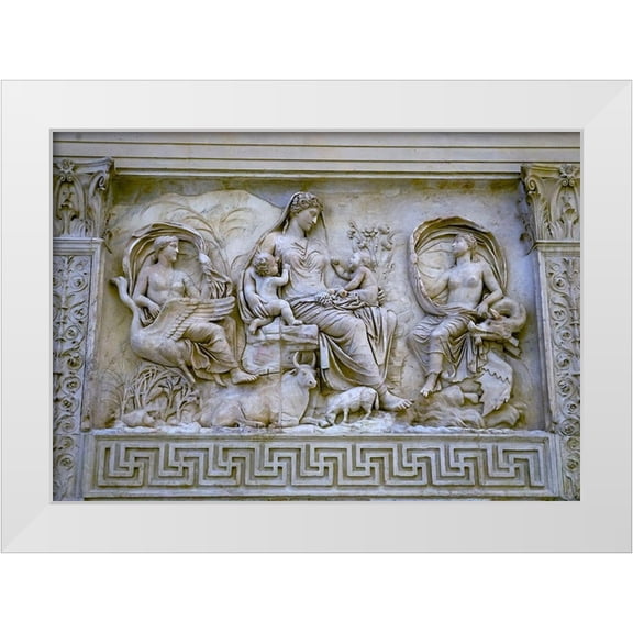 Perry, William 18x14 White Modern Wood Framed Museum Art Print Titled - Earth Mother Roman Goddess Statue Ara Pacis Altar of Augustus Peace-Rome-Italy