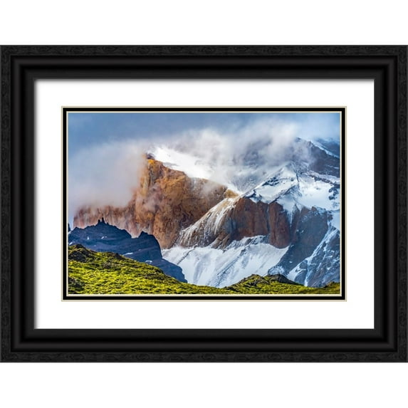 Perry, William 24x17 Black Ornate Wood Framed with Double Matting Museum Art Print Titled - Brown granite-Paine Horns three granite peaks-Cuernos-Torres del Paine National Park-Patagonia-Chil