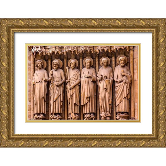 Perry, William 24x17 Gold Ornate Wood Framed with Double Matting Museum Art Print Titled - Biblical Saint statues and door-Notre Dame Cathedral-Paris-France