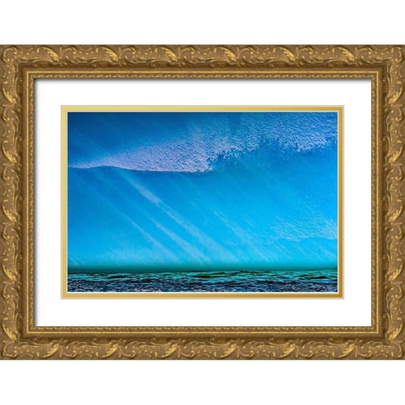 Perry, William 24x17 Gold Ornate Wood Framed with Double Matting Museum Art Print Titled - Blue iceberg blue green sea water closeup abstract background Charlotte Bay-Antarctica