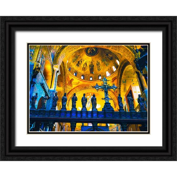 Perry, William 24x19 Black Ornate Wood Framed with Double Matting Museum Art Print Titled - Cross Saint Marks Basilica arches-mosaics-Venice-Italy