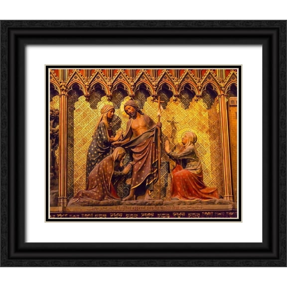 Perry, William 24x20 Black Ornate Wood Framed with Double Matting Museum Art Print Titled - Women Praying Jesus Christ wooden panel statues-Notre Dame Cathedral-Paris-France