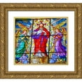 thumbnail image 1 of Perry, William 29x26 Gold Ornate Wood Framed with Double Matting Museum Art Print Titled - Colorful Jesus Archangels Stained glass Cathedral Puebla-Mexico Church built in 15 to 1600s, 1 of 4